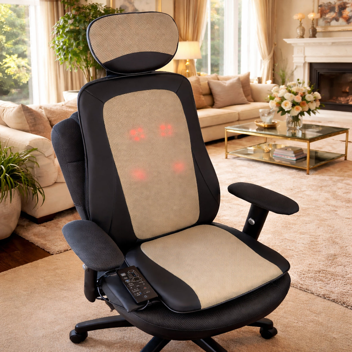 Carepeutic Kneading Rolling Vibration Massage Chair Cushion, Back Massager with Heat Massage, Chair Pad Kneading Back Massager for Pain Relief, Deep Tissue Chair Massage Cushion for Office or Home