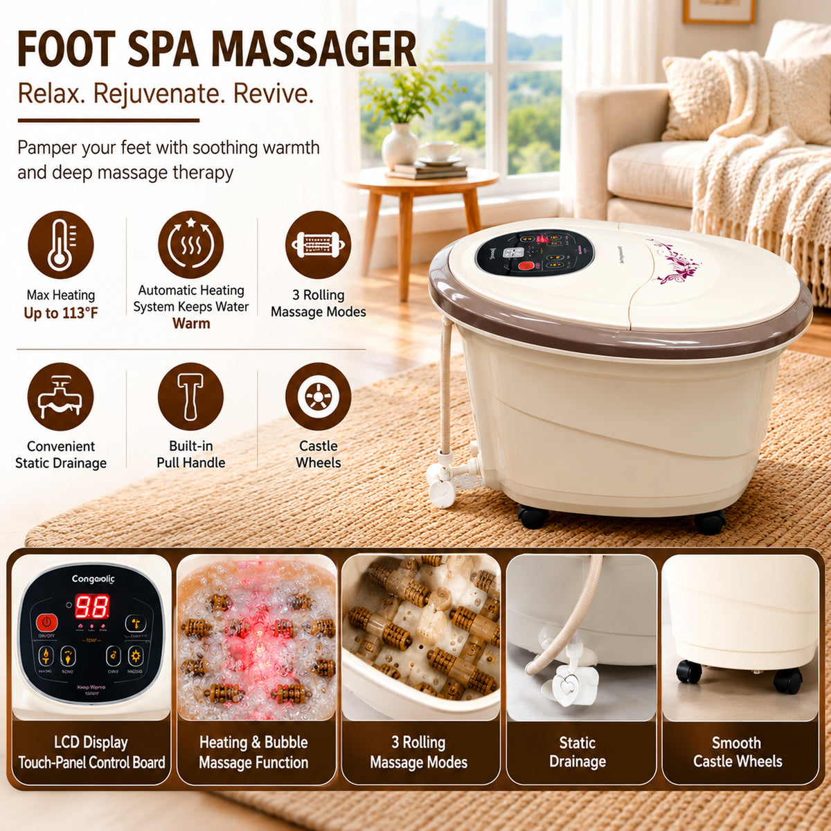 Carepeutic Motorized Hydro Therapy Foot and Leg Spa Bath Massager