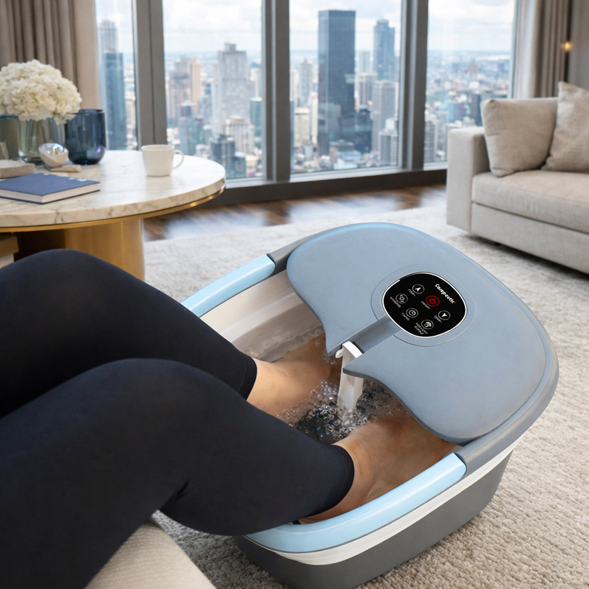 Carepeutic Foldaway Deluxe Foot Spa and Bathing Massager with Red Light and Bubble Therapy