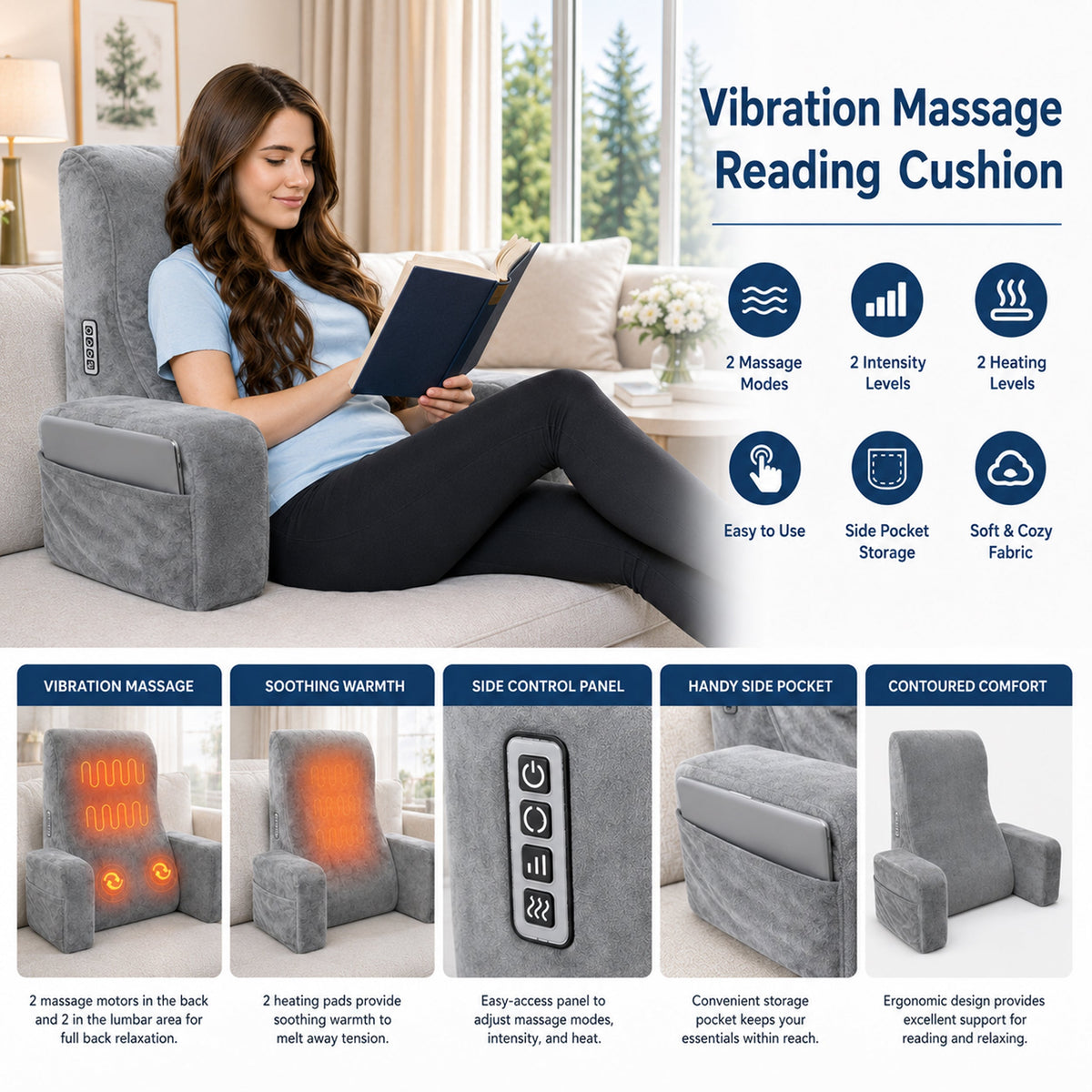 Carepeutic Ergo Comfort Reading Cushion with Vibration Massage and Heat