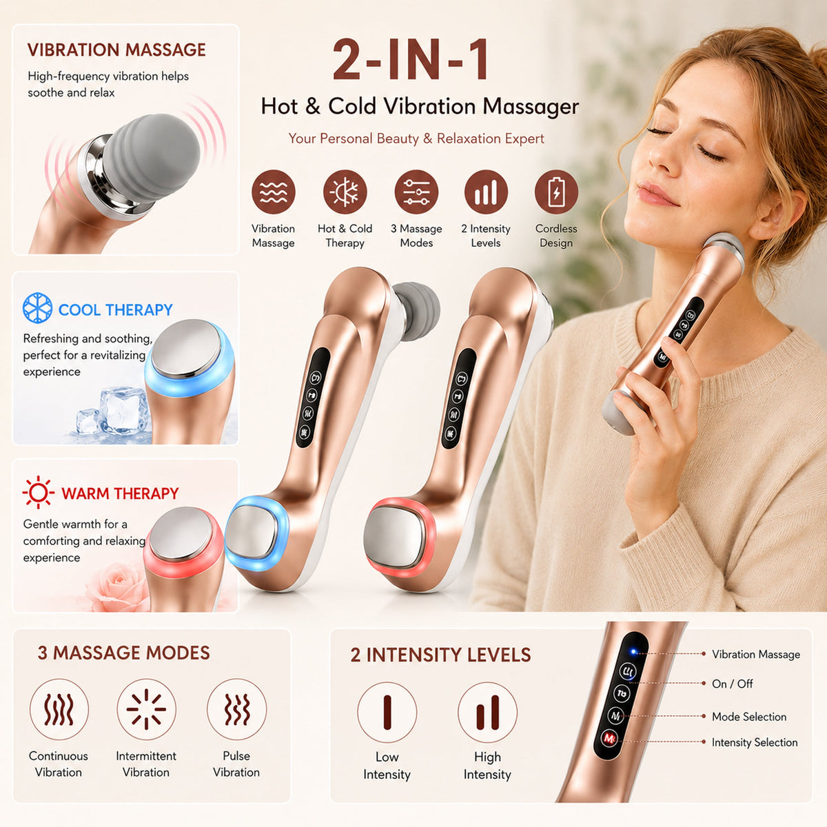 Carepeutic Cordless Hot and Cold Therapy and Relaxing Massager (Rose Gold)