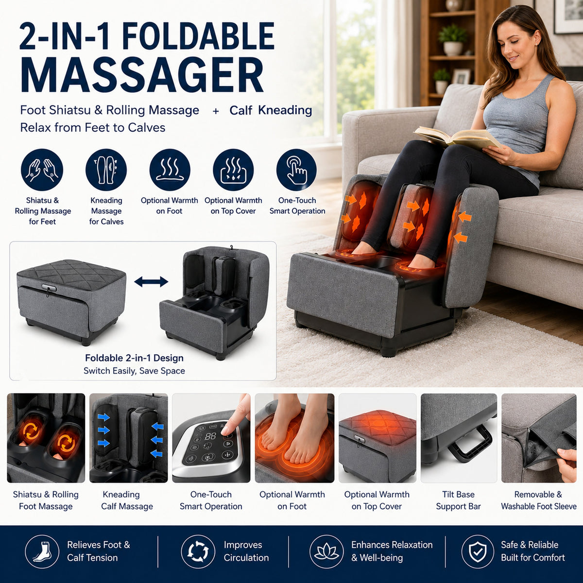 Carepeutic Foldable Ottoman Shiatsu Foot and Leg Massage Machine