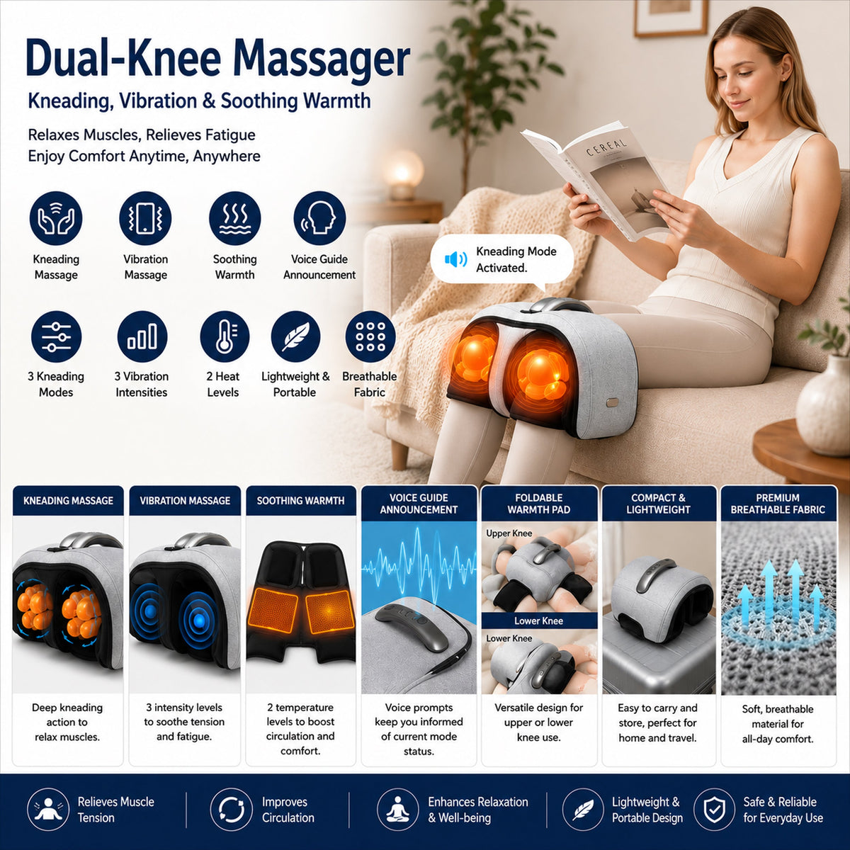 Carepeutic Deluxe Dual Action Knee or Calf Massager with Kneading Vibration and Heat Therapy KH353