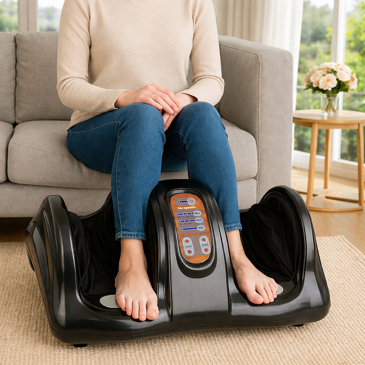 Carepeutic Deluxe Kneading Rolling Shiatsu Foot Massager (Burl-Wood), For Foot or Calf Massage, Suitable to All Foot Sizes