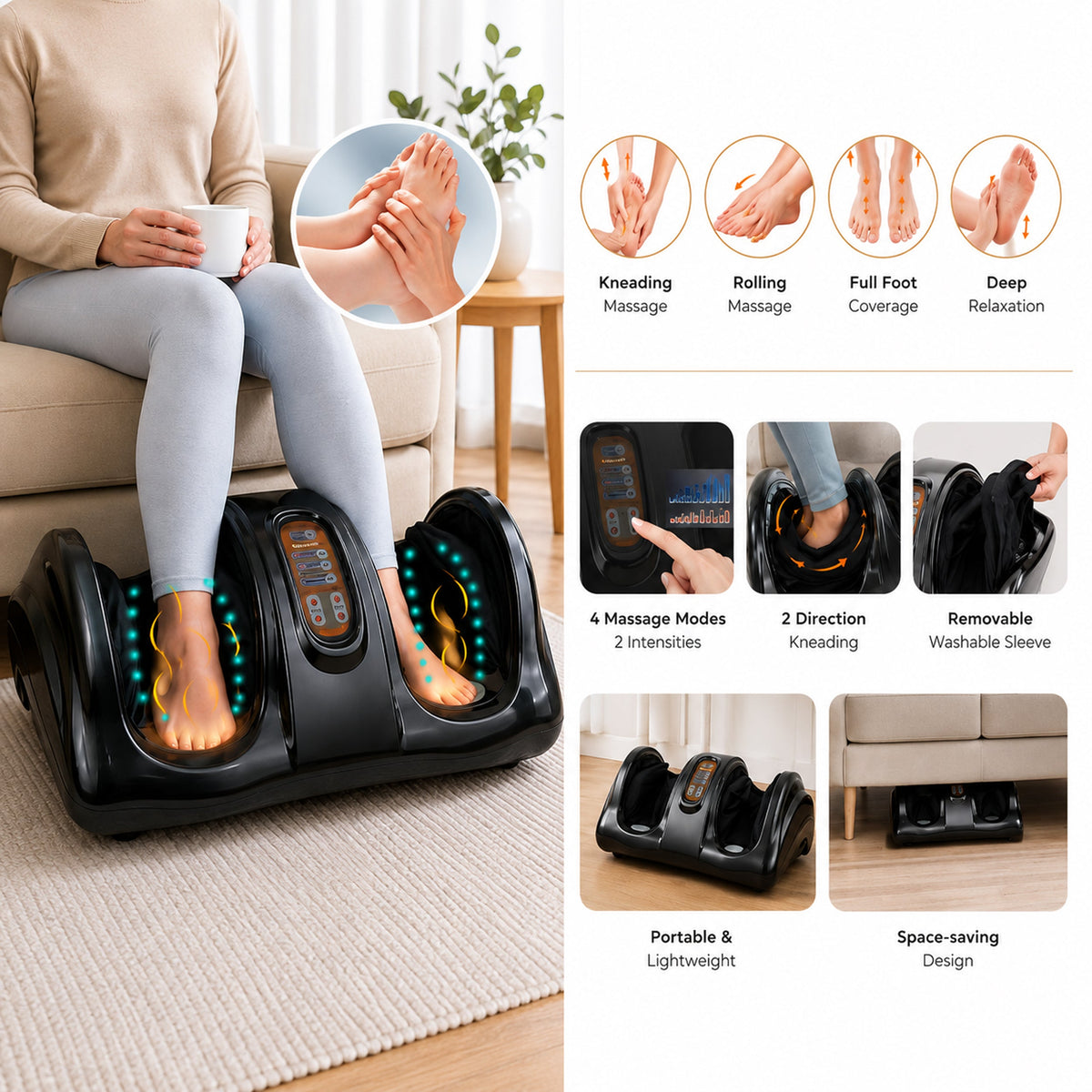 Carepeutic Deluxe Kneading Rolling Shiatsu Foot Massager (Burl-Wood), For Foot or Calf Massage, Suitable to All Foot Sizes