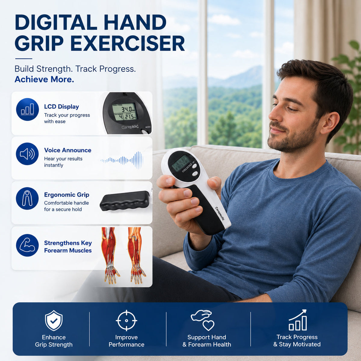Carepeutic Digital Talking Hand Grip Arm Exerciser for Seniors