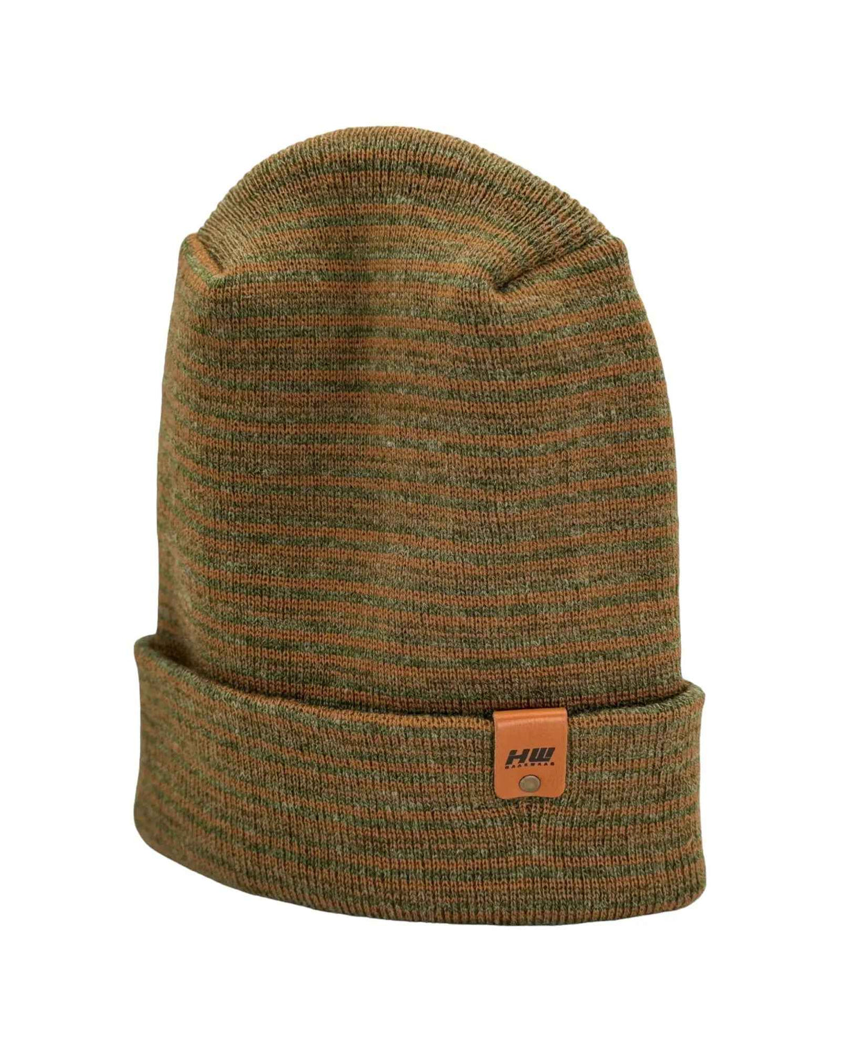 Trending Men’s Beanie – Modern H-Stitch Cuffed Beanie | Brown & Green Contrast | Made in USA
