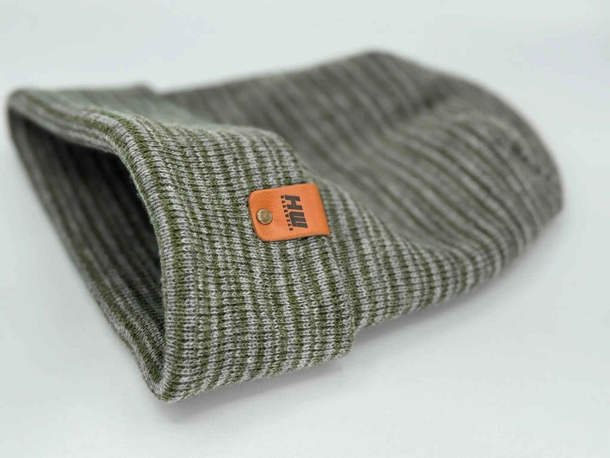 H-Stitch Contrast Cuffed Beanie – Gray/Green | Made in USA | Trending Designer Winter Hat 2025