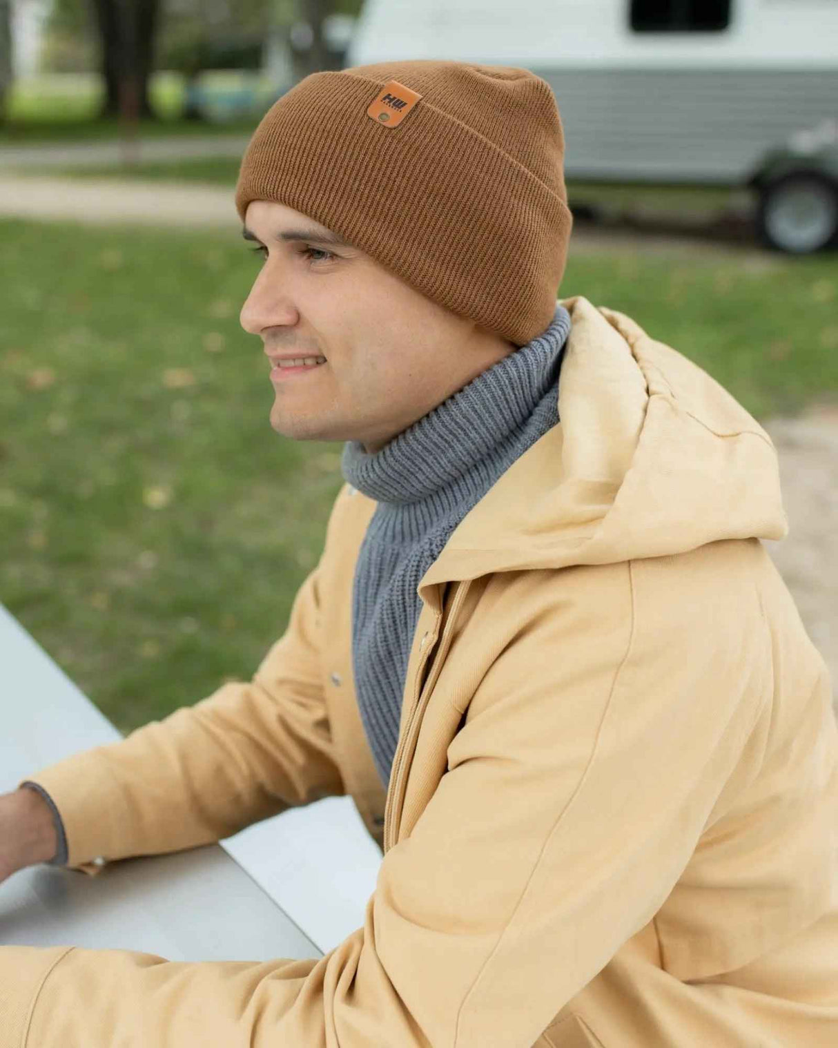 NEW HAAKWEAR H-Stitch Cuffed Beanie - Patented Design, Made in USA - Camel Brown