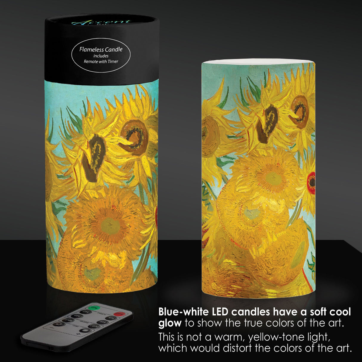 van Gogh Sunflowers 6" 6" LED Candle – Battery Operated, Flickering