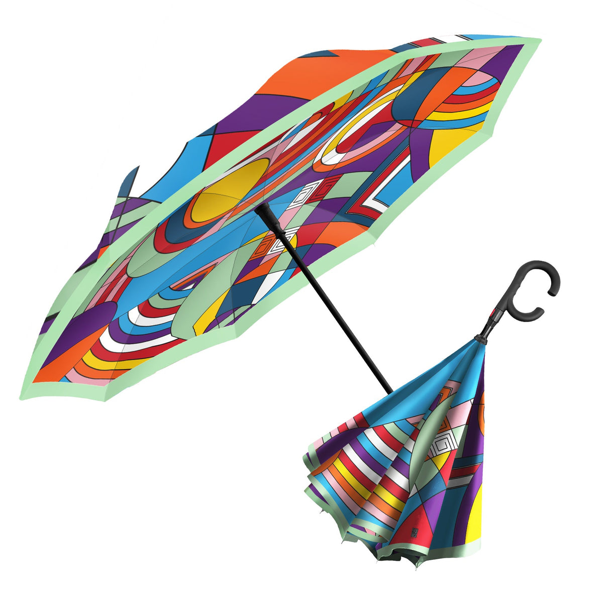 Frank Lloyd Wright Hoffman Rug Reverse Inverted Umbrella – Hands-Free, Windproof Design