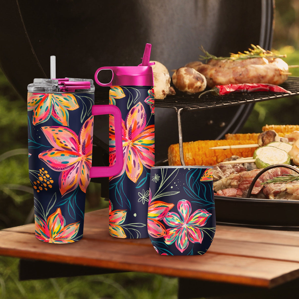 12 oz Stemless Wine Tumbler - EttaVee "Bold Flowers"