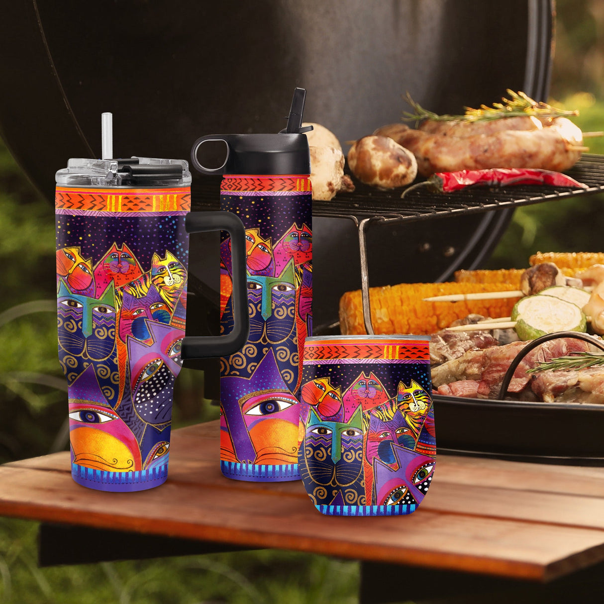 12 oz Stemless Wine Tumbler - Laurel Burch "Fantasticats"