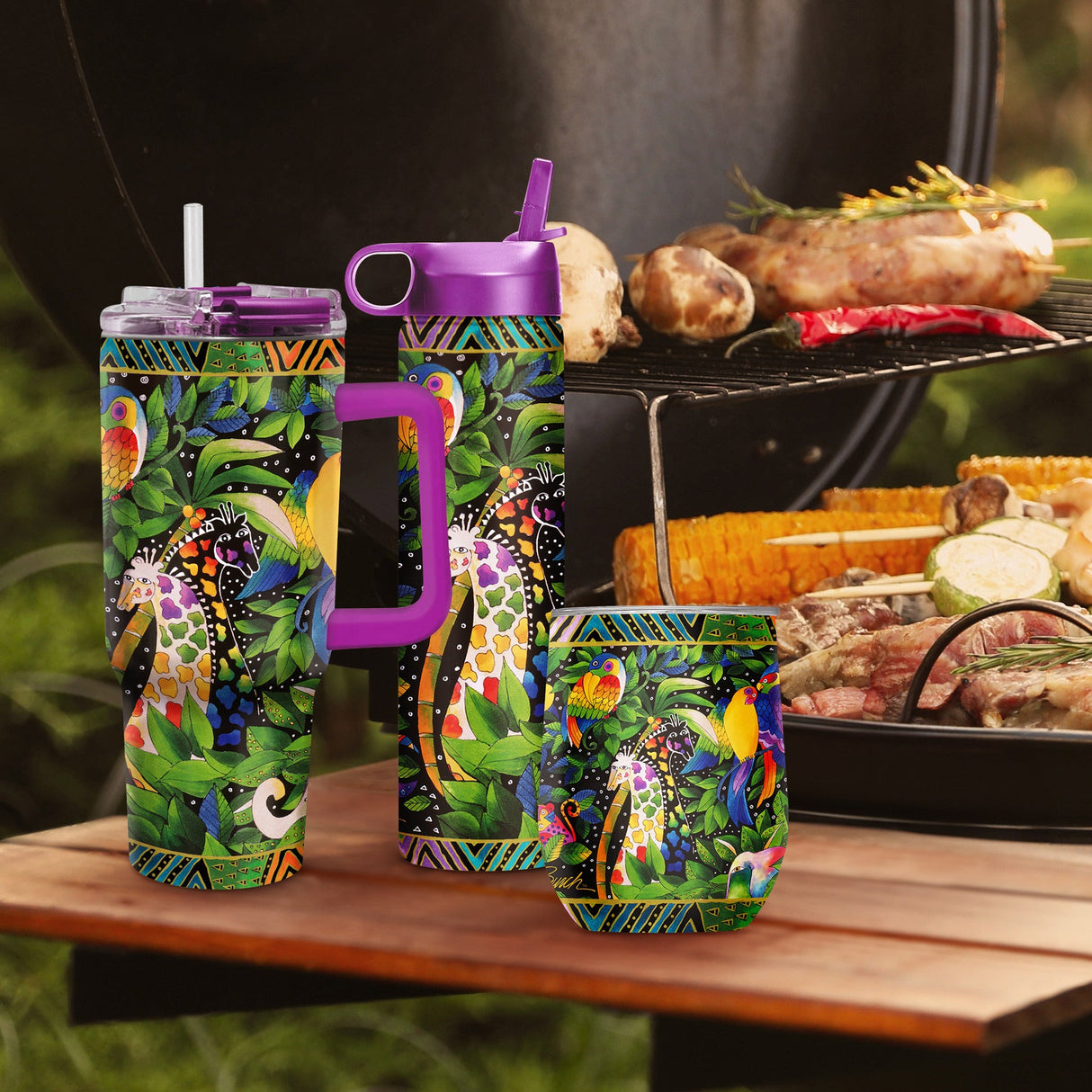 12 oz Stemless Wine Tumbler - Laurel Burch "Jungle Song"