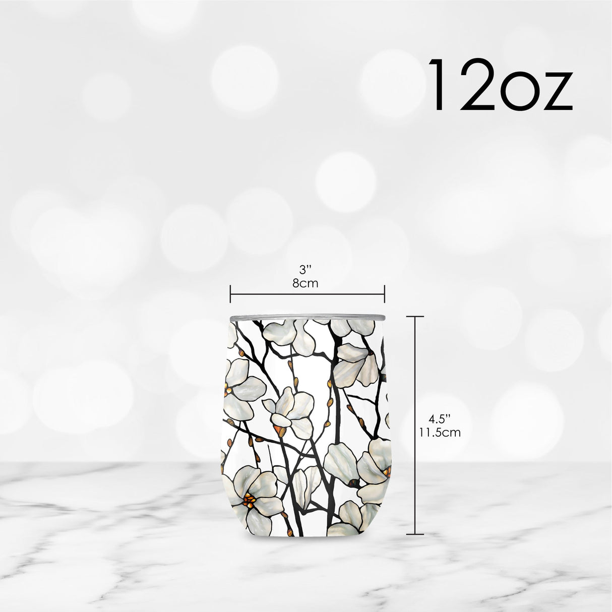 12 oz Stemless Wine Tumbler - Tiffany "Magnolia"