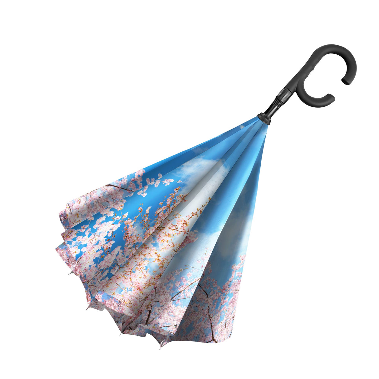 RainCaper Cherry Blossoms Reverse Inverted Umbrella – Windproof, Hands-Free