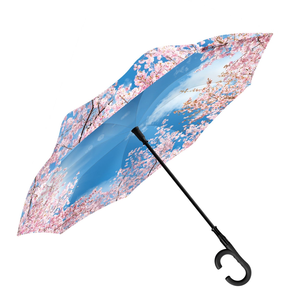 RainCaper Cherry Blossoms Reverse Inverted Umbrella – Windproof, Hands-Free