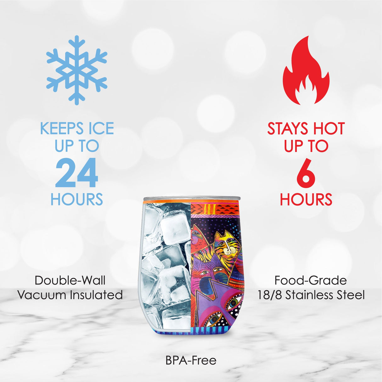 12 oz Stemless Wine Tumbler - Laurel Burch "Fantasticats"
