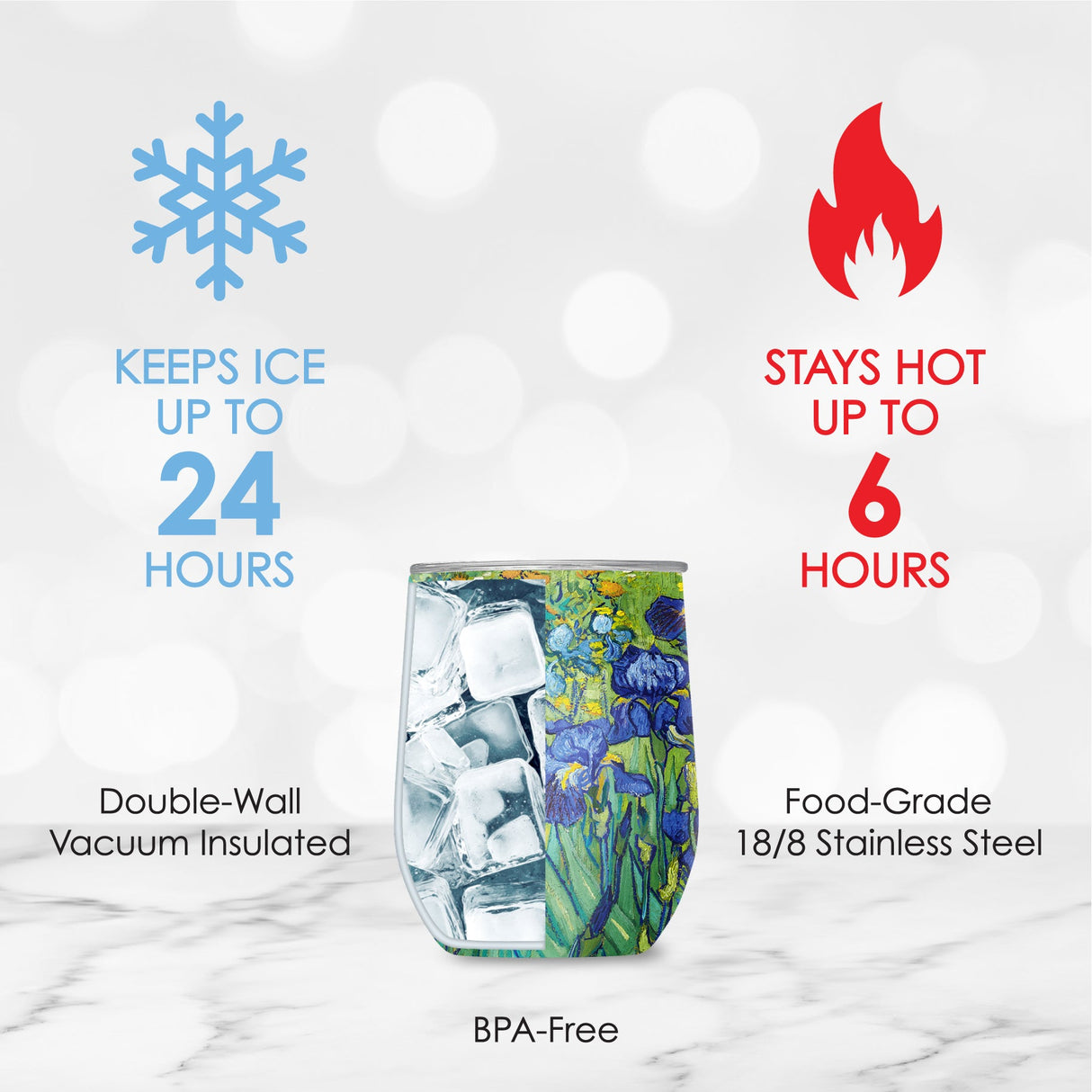 12 oz Stemless Wine Tumbler - van Gogh "Irises"