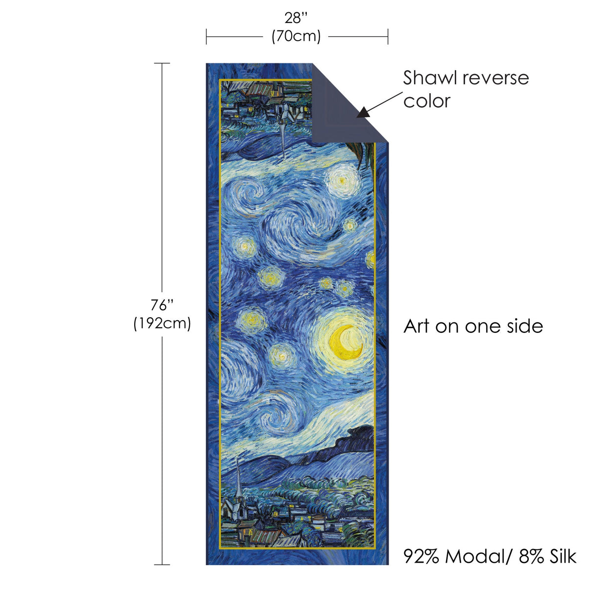 van Gogh Starry Night Silk Blend Shawl – Lightweight & Elegant Evening Wrap