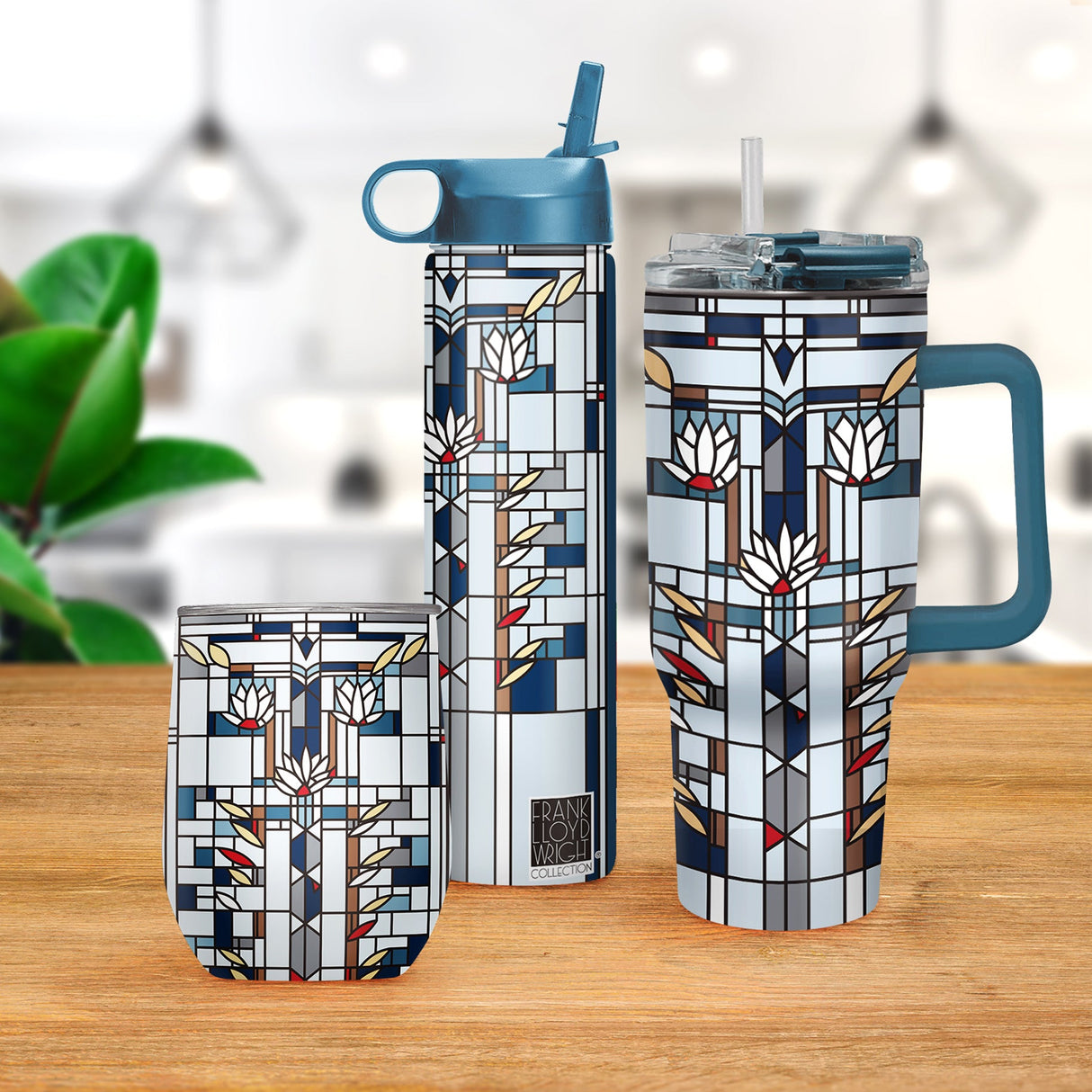 Frank Lloyd Wright "Waterlilies" Insulated Drinkware Set of 3, 1 per size