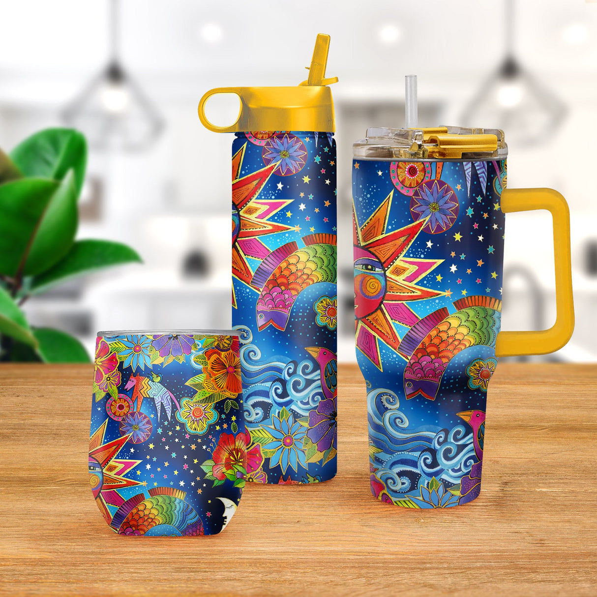 Laurel Burch "Celestial Magic" Insulated Drinkware Set of 3, 1 per size