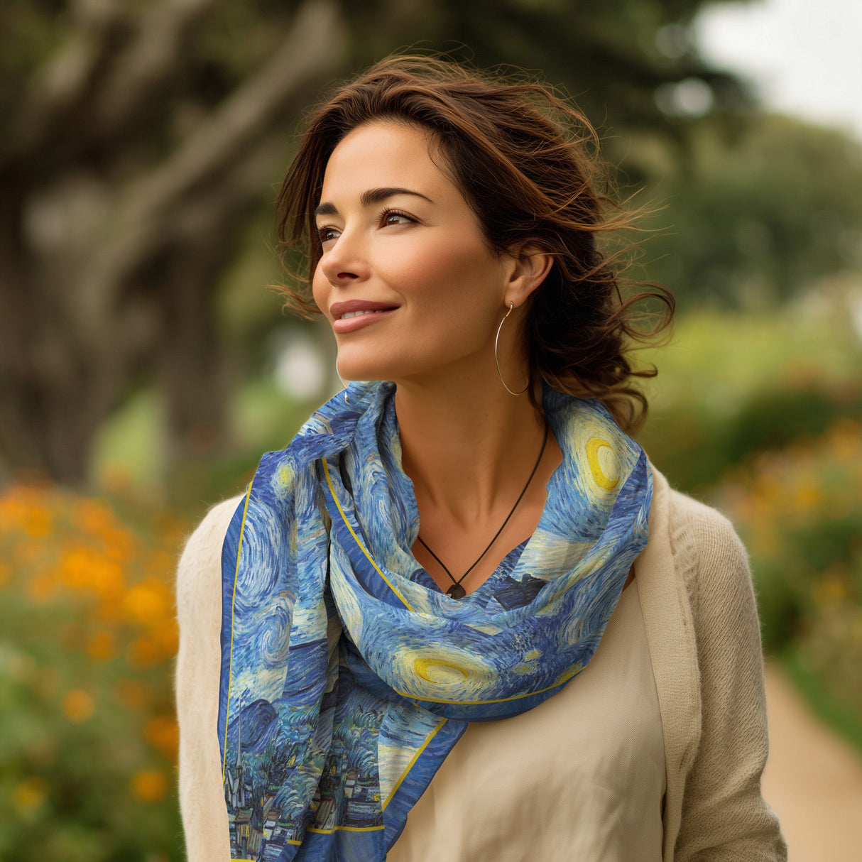 van Gogh Starry Night Silk Blend Shawl – Lightweight & Elegant Evening Wrap