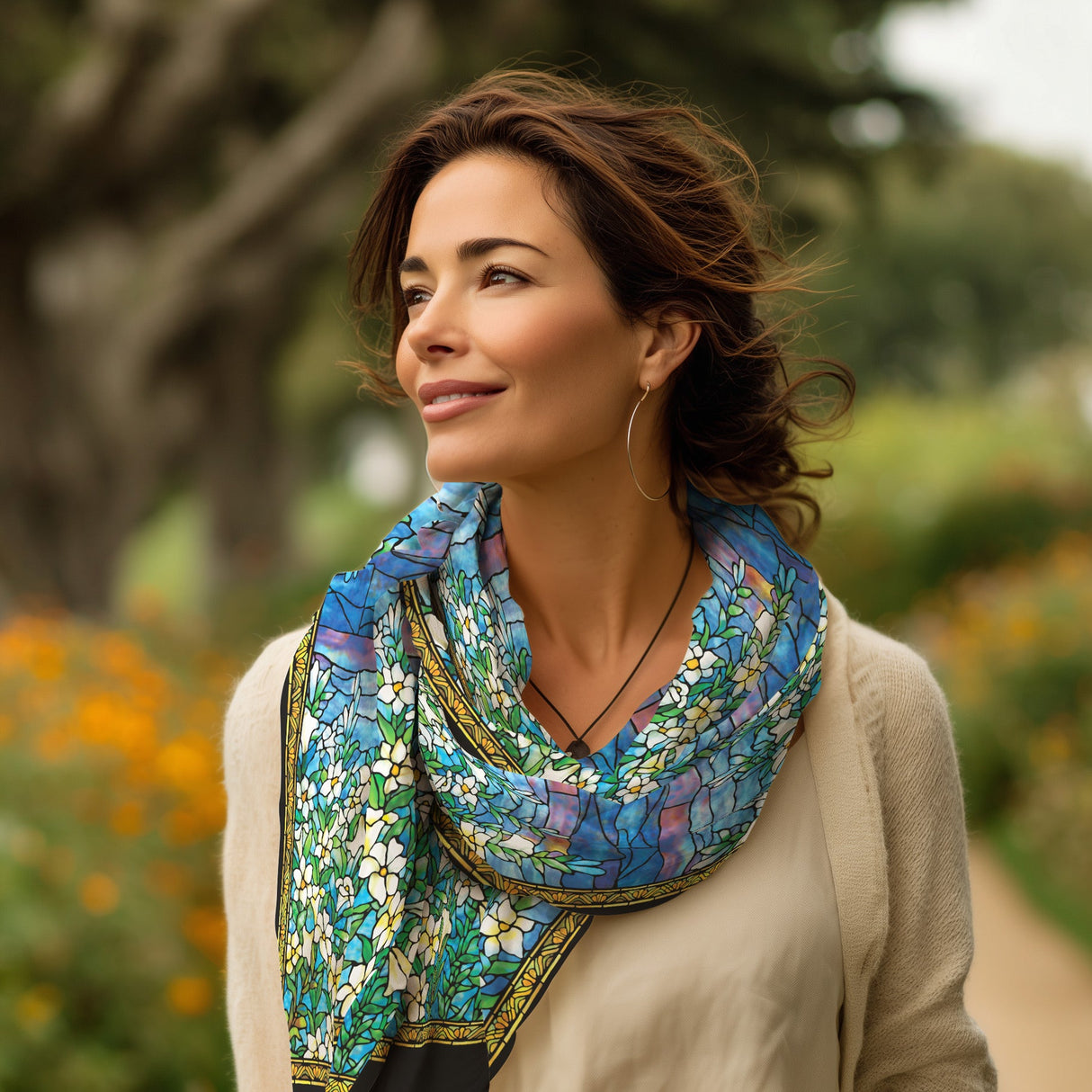 Tiffany Field of Lilies Silk Blend Shawl – Lightweight Dressy Wrap for Women