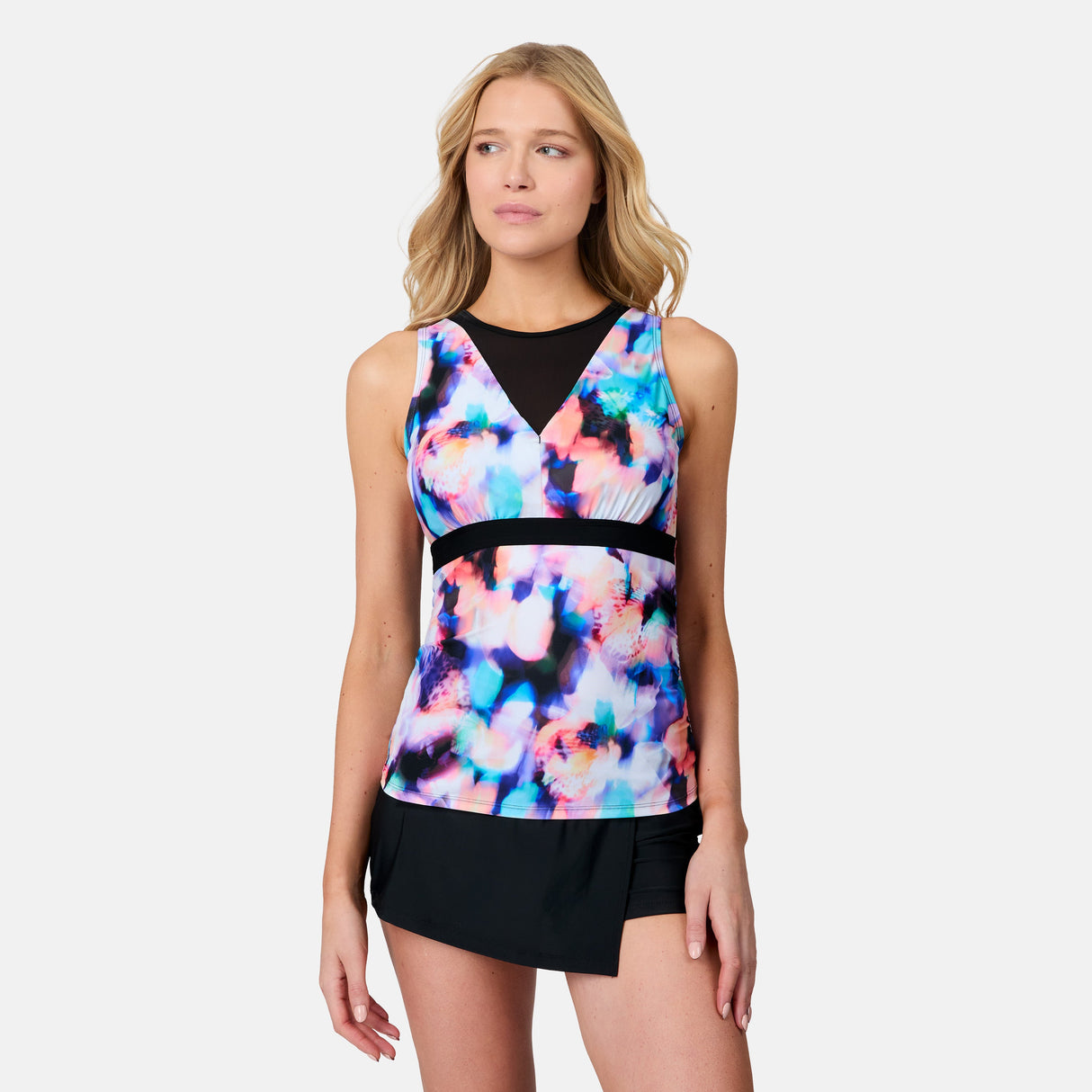 Women's Dreamy Floral Mesh V-Neck Tankini Top