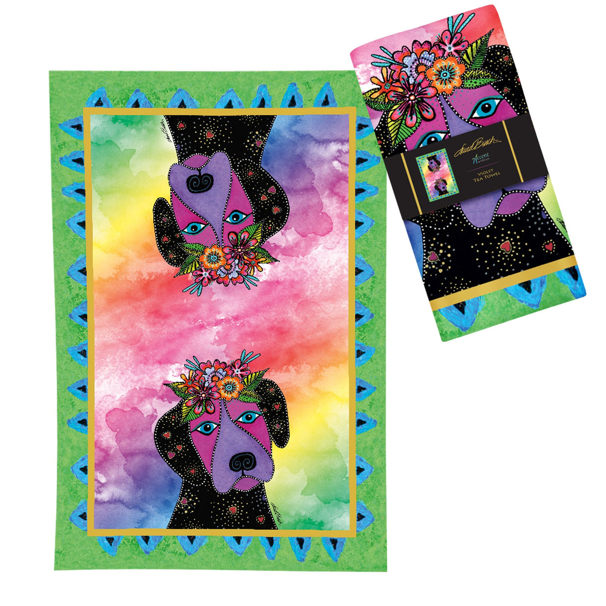 Laurel Burch Violet Cotton Tea Towel – Flat Weave, Absorbent