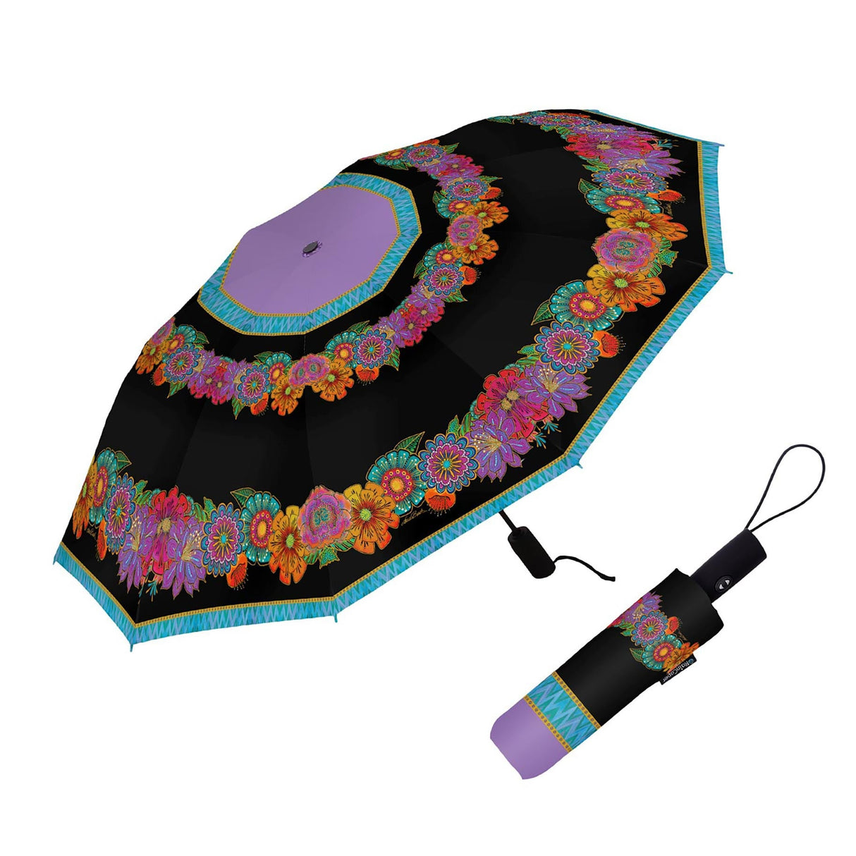 Laurel Burch "Blooms" Travel Umbrella – Compact, One-Touch Open & Close