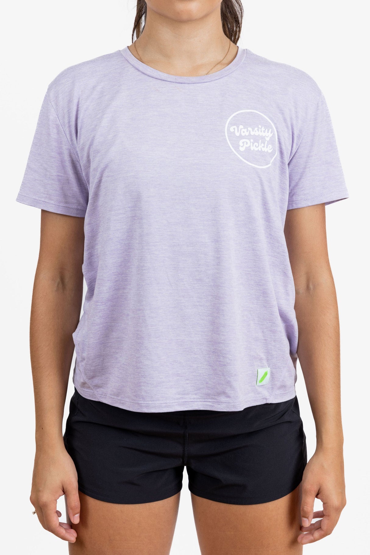 Varsity Pickle Women's Performance Tech Short Sleeve Shirt Circle Logo (Lilac)