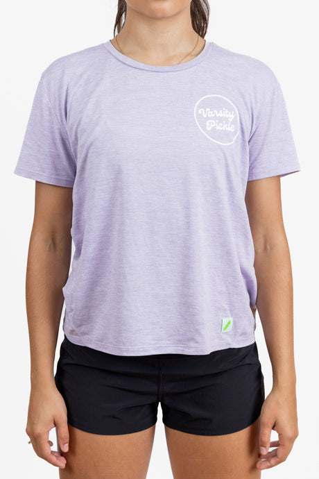 Varsity Pickle Women's Performance Tech Short Sleeve Shirt Circle Logo (Lilac)