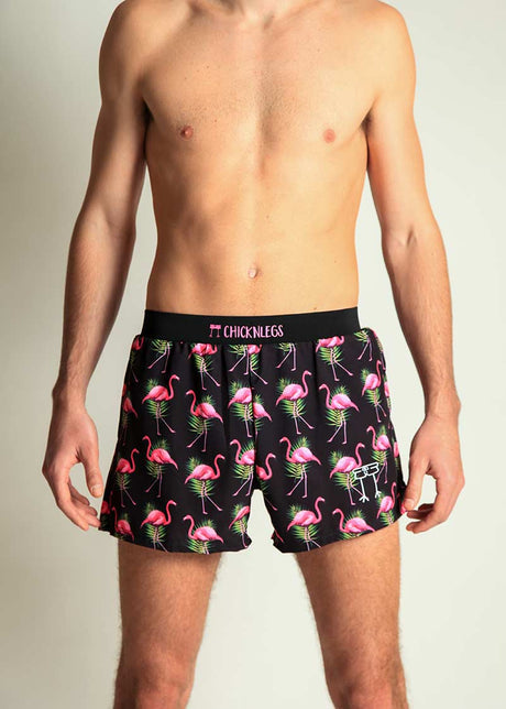 Men's Flamingos 4" Half Split Shorts (Black) XS, S, M, L, XL