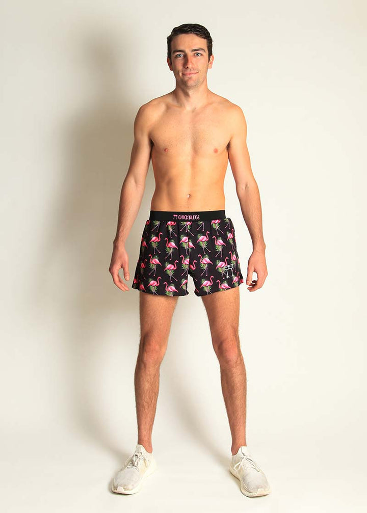 Men's Flamingos 4" Half Split Shorts (Black) XS, S, M, L, XL