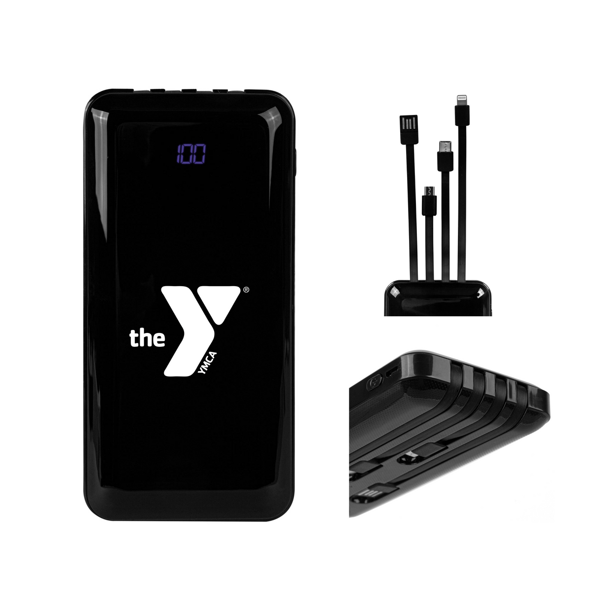 10,000 mAh Power Bank With Built-In Charge Cables