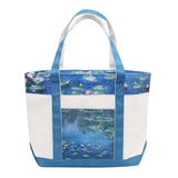 Monet Water Lilies Large Canvas Boat Tote – Zipper Top & Pockets