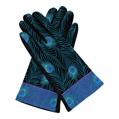 Blue Peacock on Black Womens Touch Screen Gloves - One Size Fits All