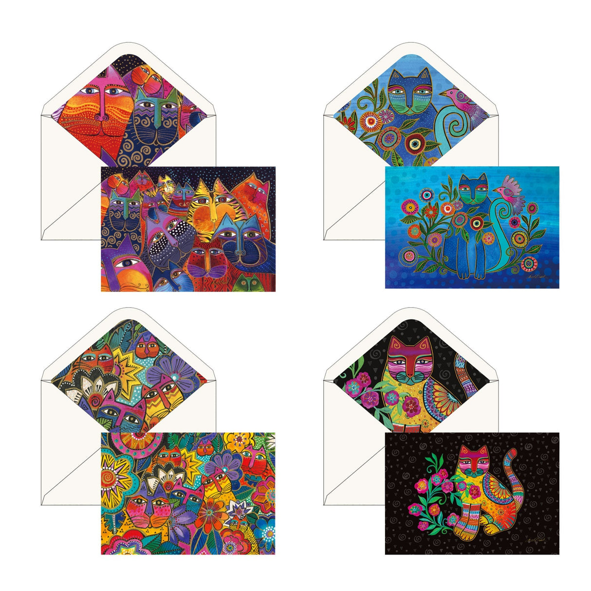 Laurel Burch Cats - Boxed Blank Note Cards – Set of 16 in a Keepsake Gift Box