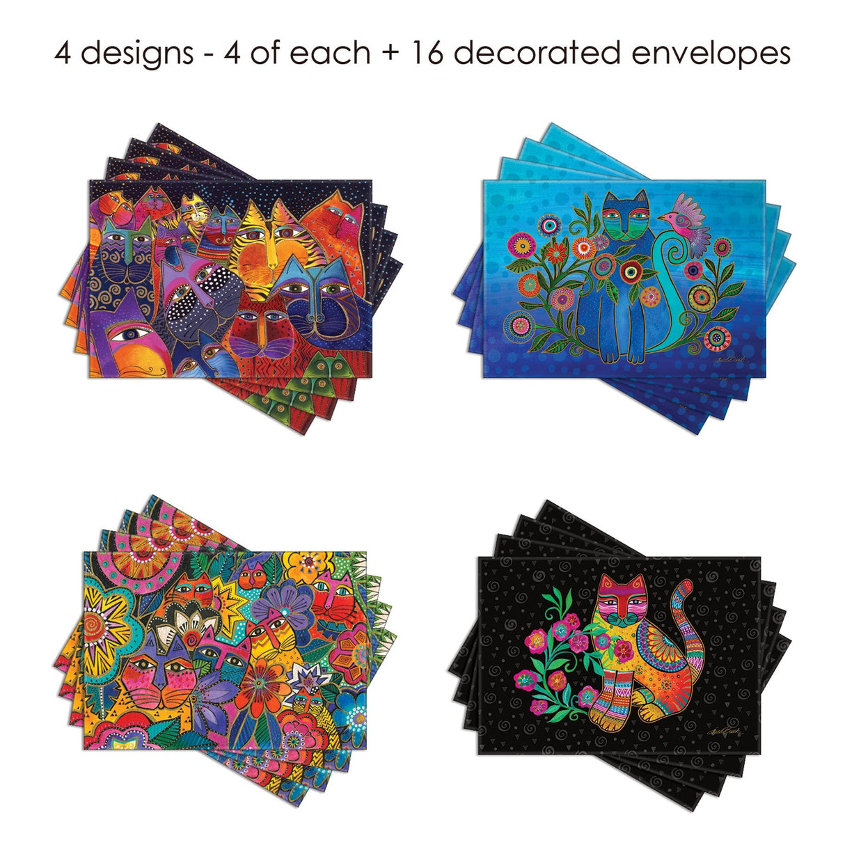 Laurel Burch Cats - Boxed Blank Note Cards – Set of 16 in a Keepsake Gift Box