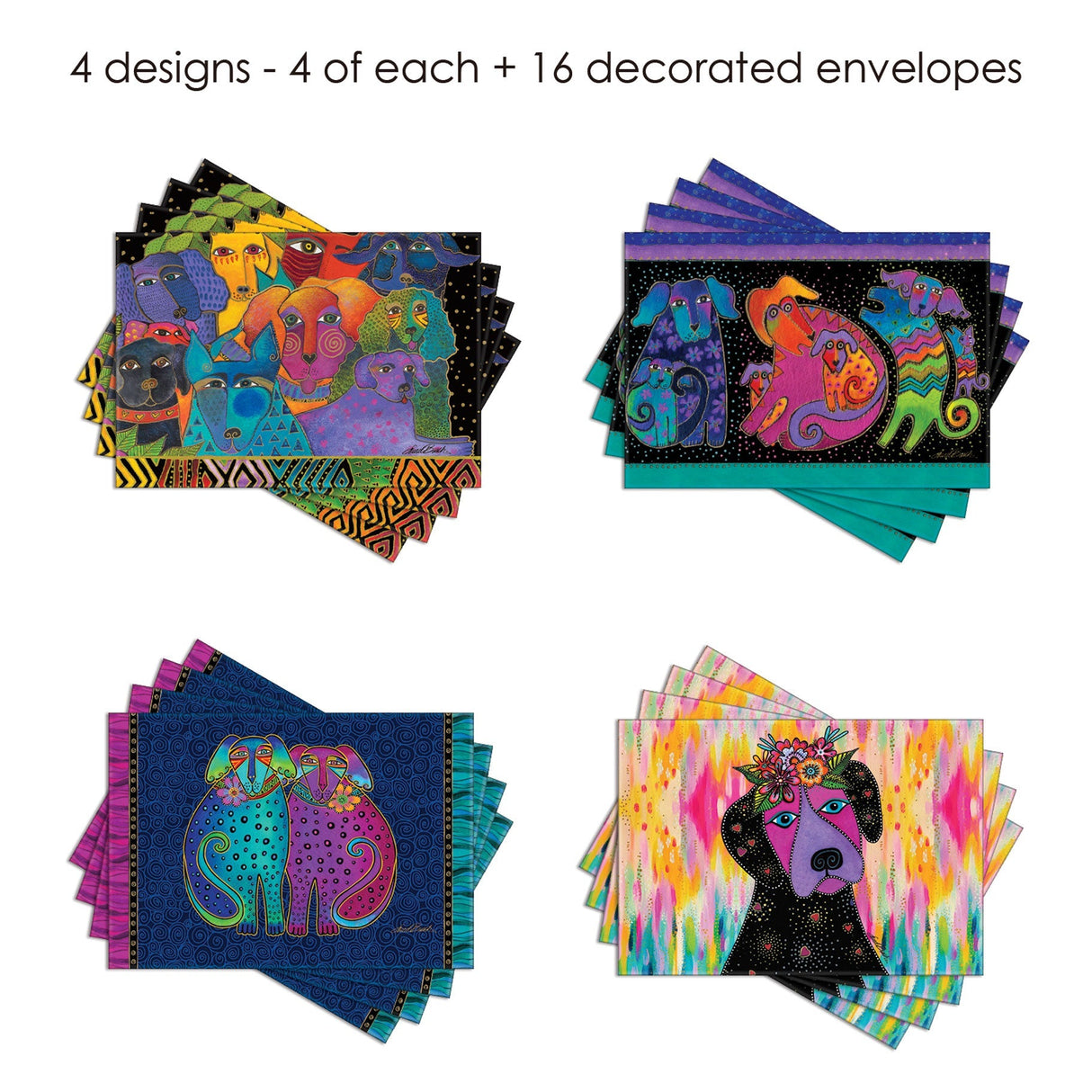 Laurel Burch Dogs - Boxed Blank Note Cards – Set of 16 in a Keepsake Gift Box