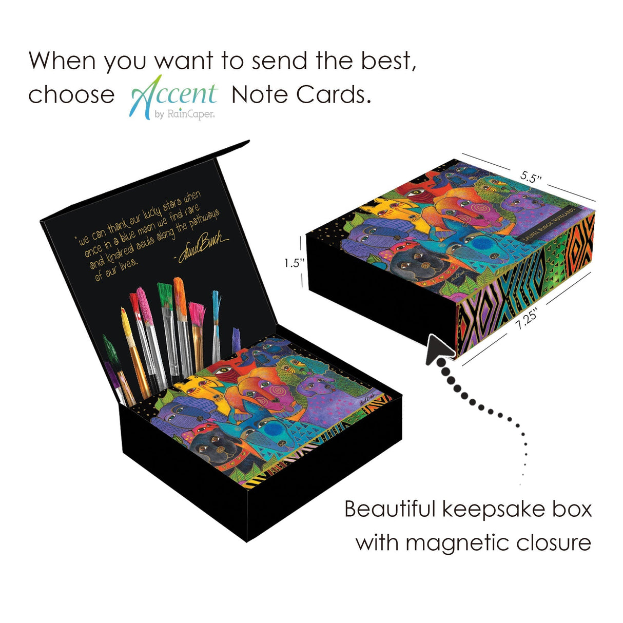 Laurel Burch Dogs - Boxed Blank Note Cards – Set of 16 in a Keepsake Gift Box