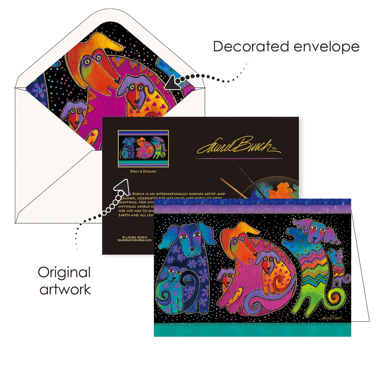Laurel Burch Dogs - Boxed Blank Note Cards – Set of 16 in a Keepsake Gift Box