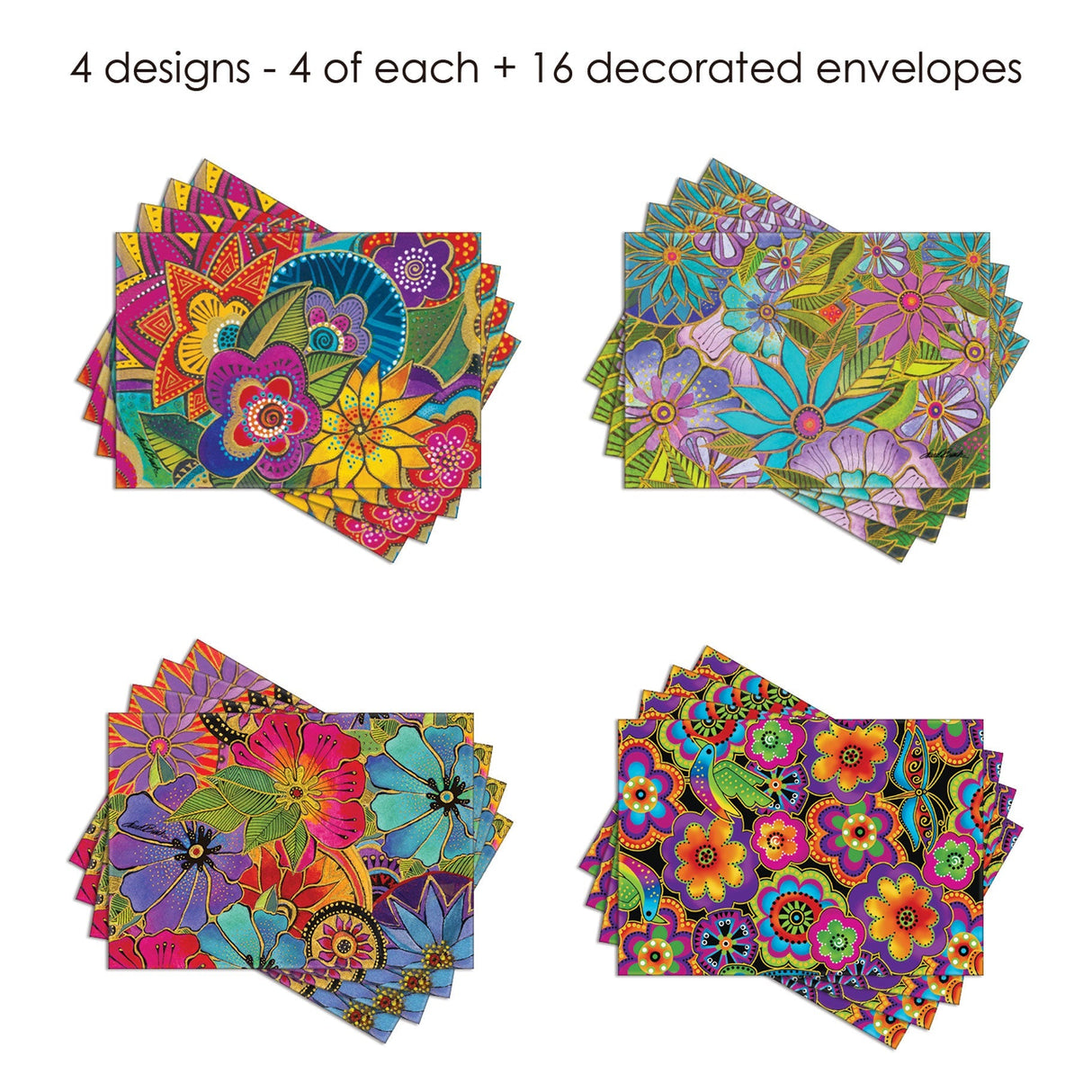 Laurel Burch Florals - Boxed Blank Note Cards – Set of 16 in a Keepsake Gift Box