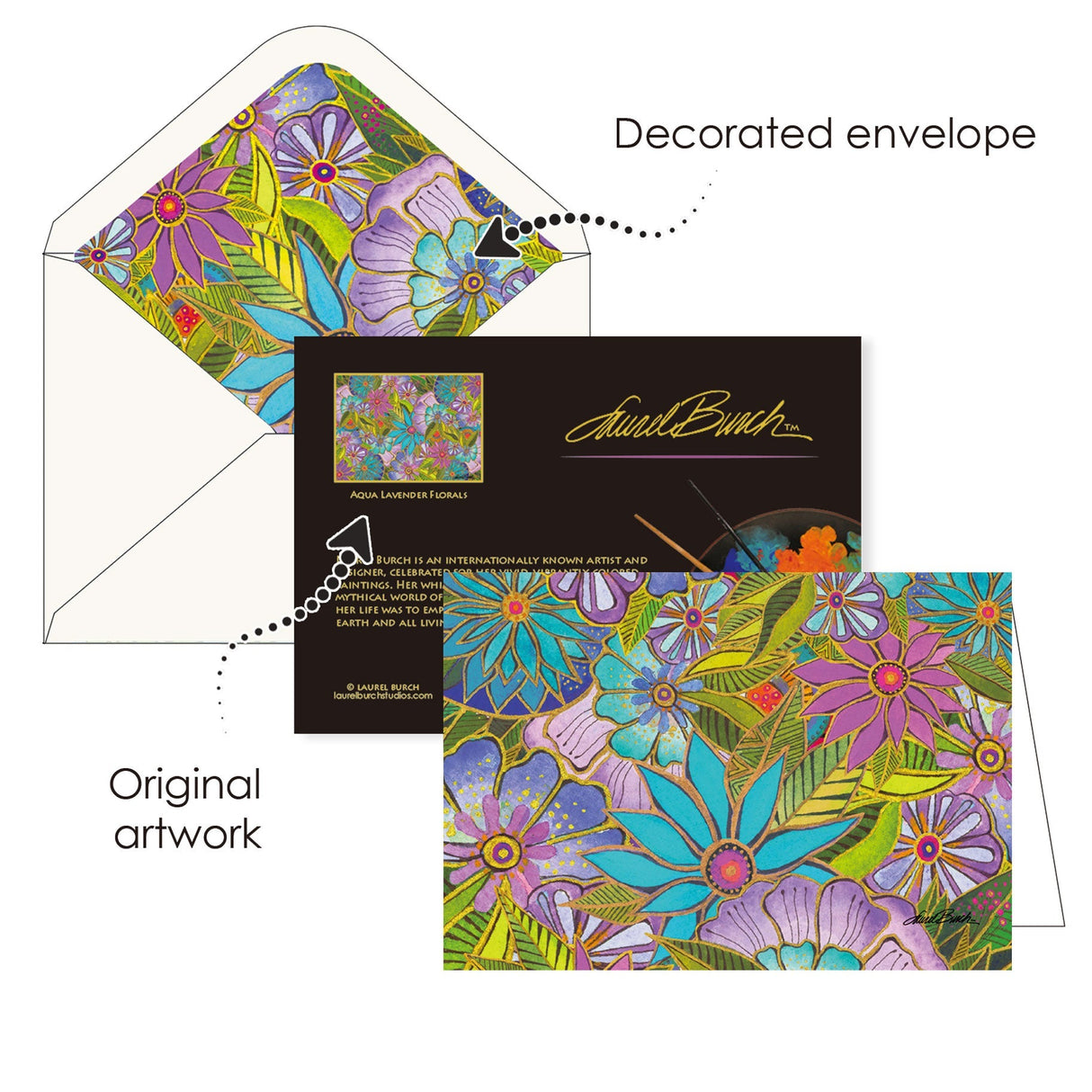 Laurel Burch Florals - Boxed Blank Note Cards – Set of 16 in a Keepsake Gift Box