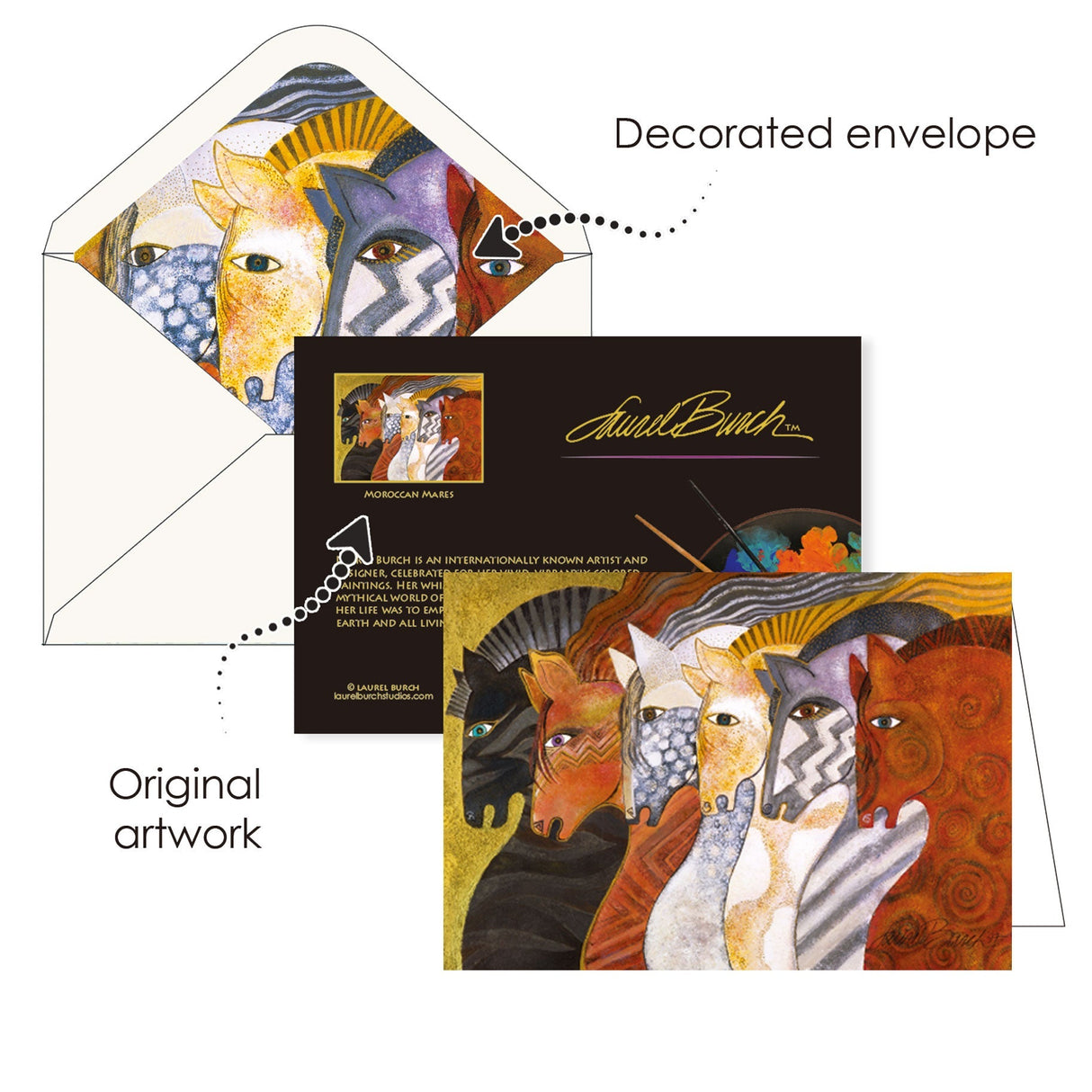 Laurel Burch Horses - Boxed Blank Note Cards – Set of 16 in a Keepsake Gift Box