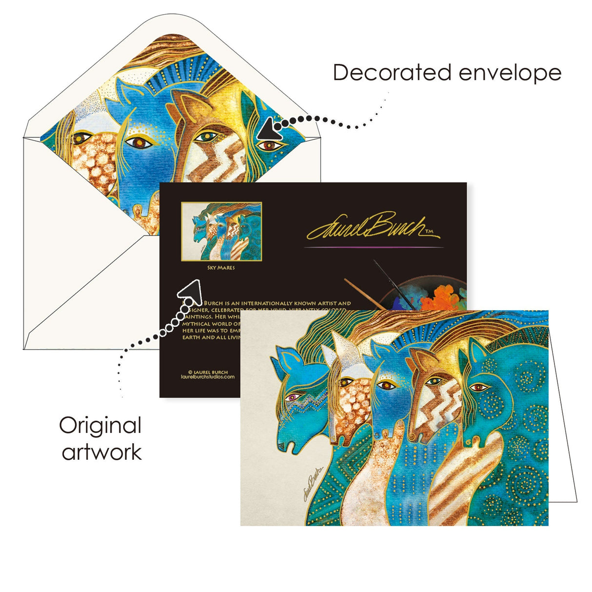Laurel Burch Horses - Boxed Blank Note Cards – Set of 16 in a Keepsake Gift Box