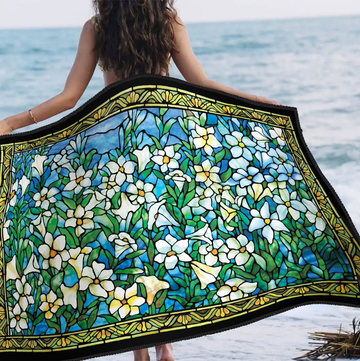 Tiffany Field of Lilies Oversized Beach Towel - Microfiber, Quick-Dry
