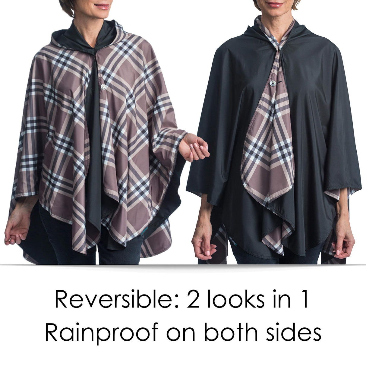 Black & Coco Plaid Rainproof Hooded Rain Cape – Women's Rain Poncho