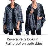 Black & Houndstooth Hooded Rain Cape – Lightweight Women's Rain Wrap